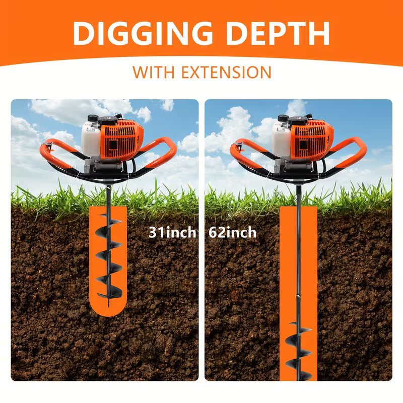 62cc Gas Powered Post Hole Digger with 2 Bits