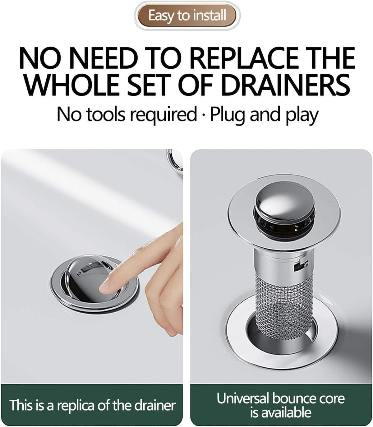 Kitchen Sink Drain Stainless steel  Strainer Sink Stopper Bath Plug Pop-Up Bounce Core Basin Drain Filter Hair Catcher Universal