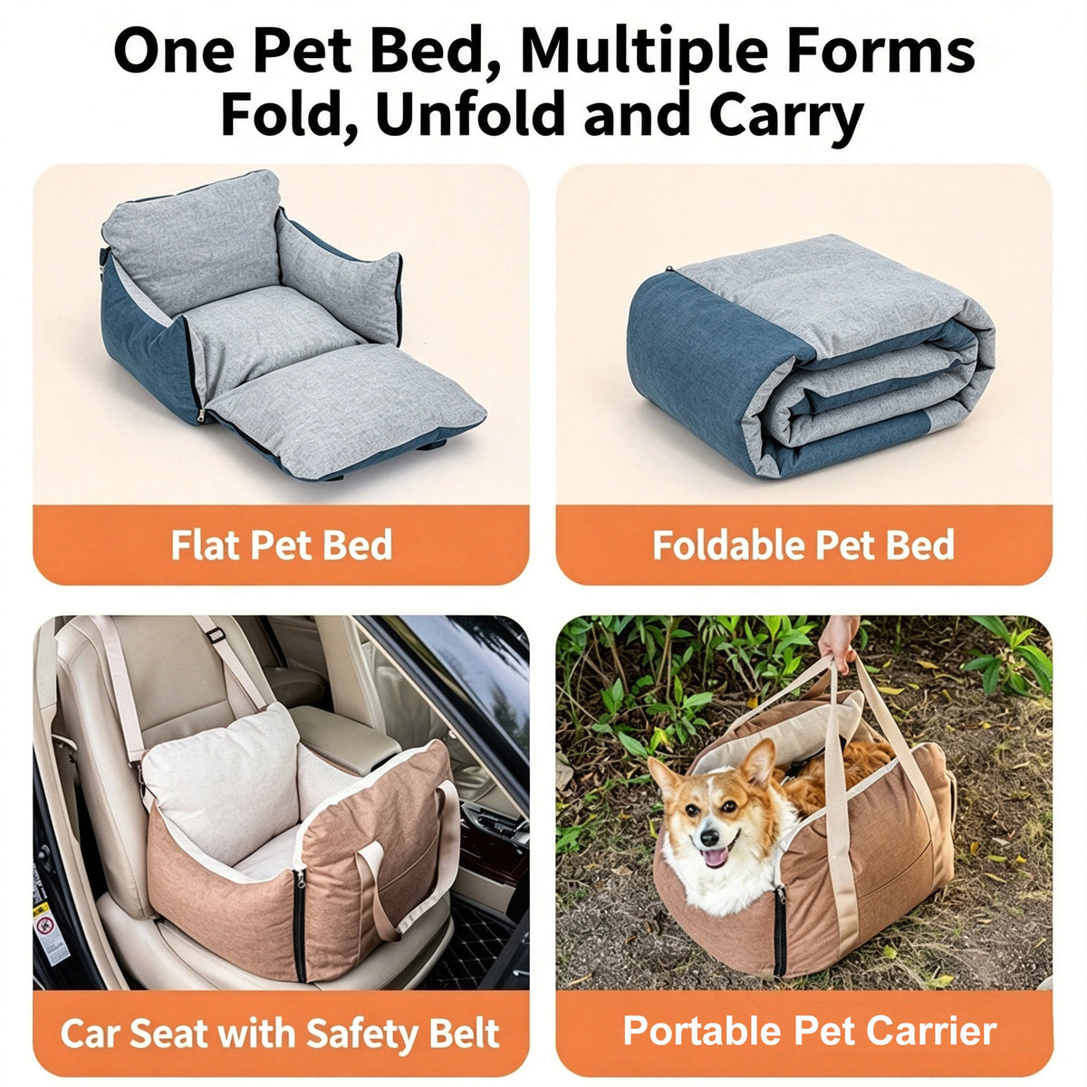 Portable Pet Car Seat with Storage Pocket