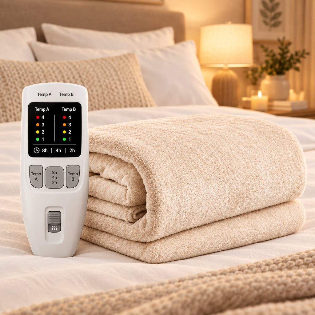 220V Electric Blanket with Dual Controls and 4 Heat Settings