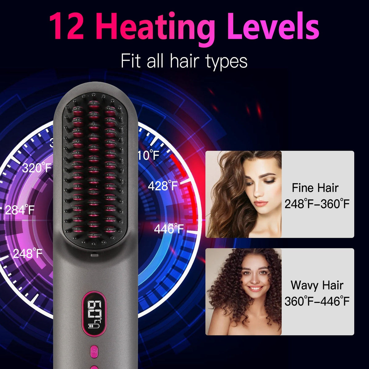 Cordless Hair Straightener Brush – 12 Heat Levels