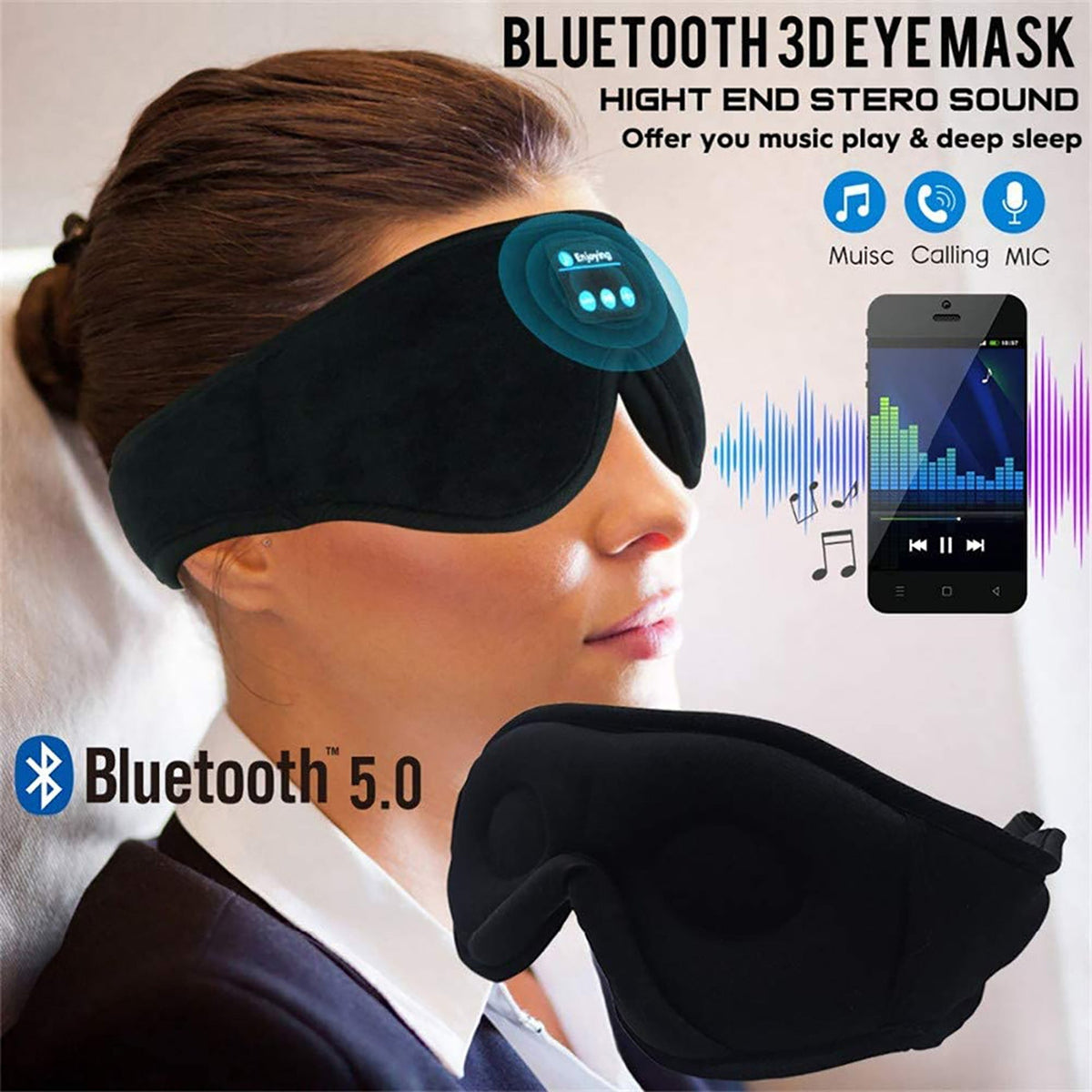 Wireless Bluetooth Sleep Eye Mask – Blackout Comfort with Music & Call Support