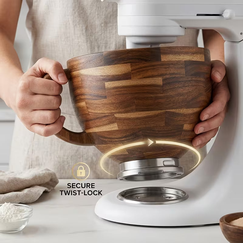Natural Wood Stand Mixer Mixing Bowl with Side Grip