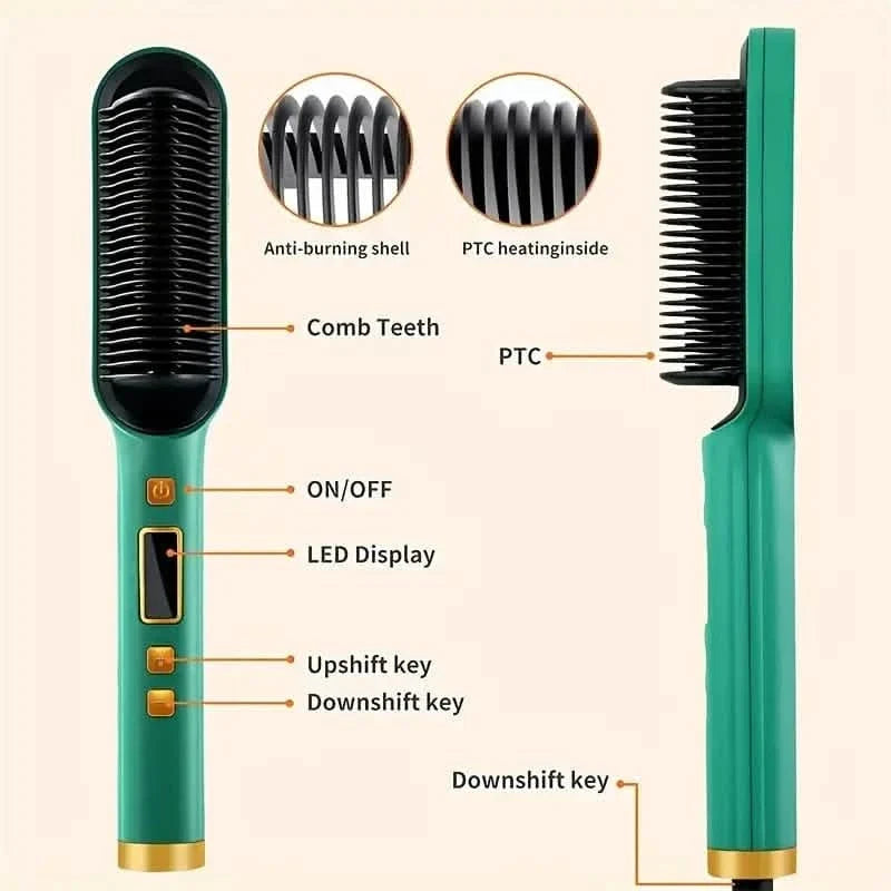 2-in-1 Hair Straightener Brush & Curling Comb