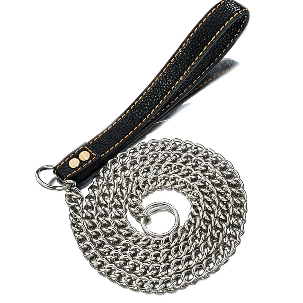9mm Stainless Steel Dog Leash with Leather Handle