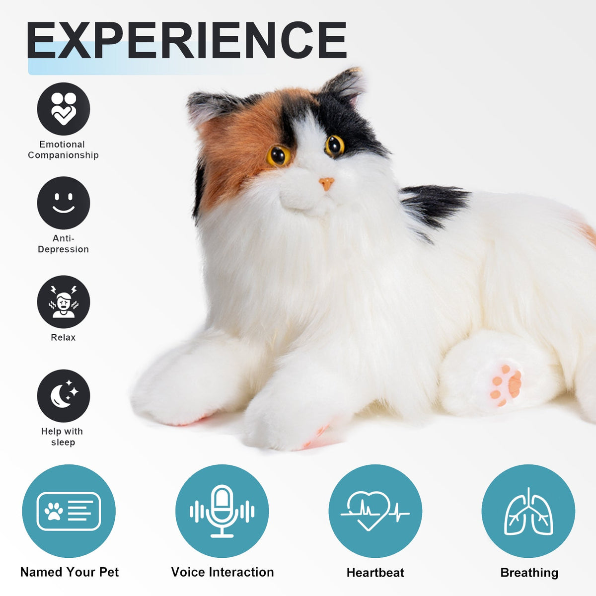 Breathing Calico Percy 2.0- Heartbeat Pur,Voice Robotic Cat