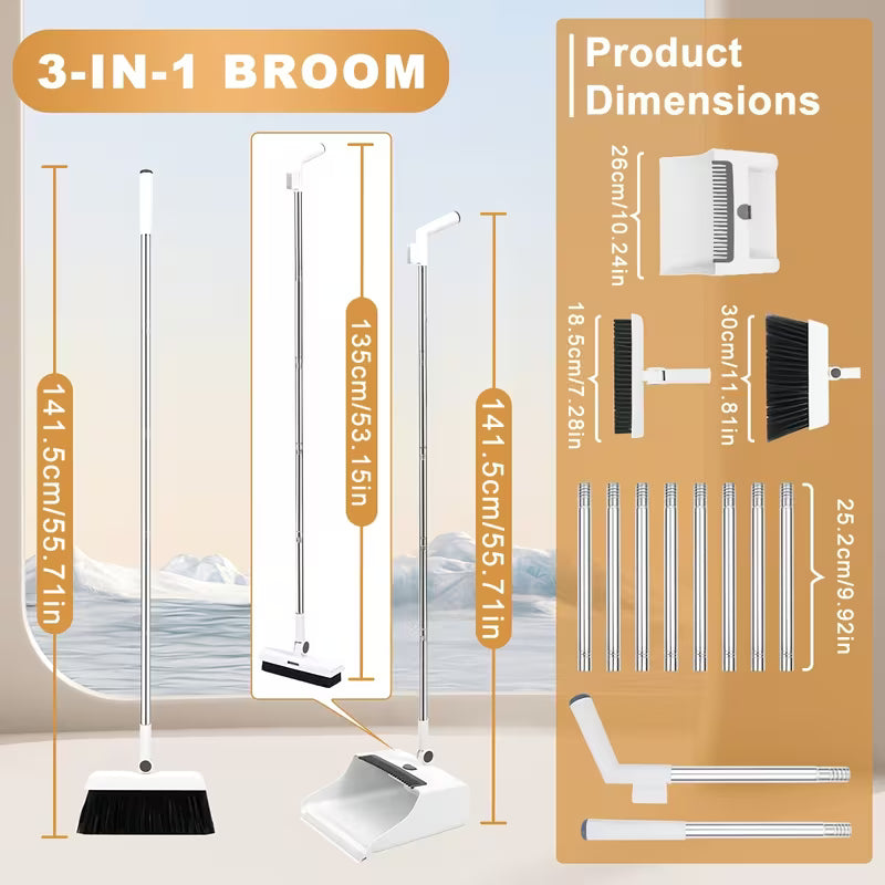 Rotatable Foldable Broom and Dustpan Combo Set