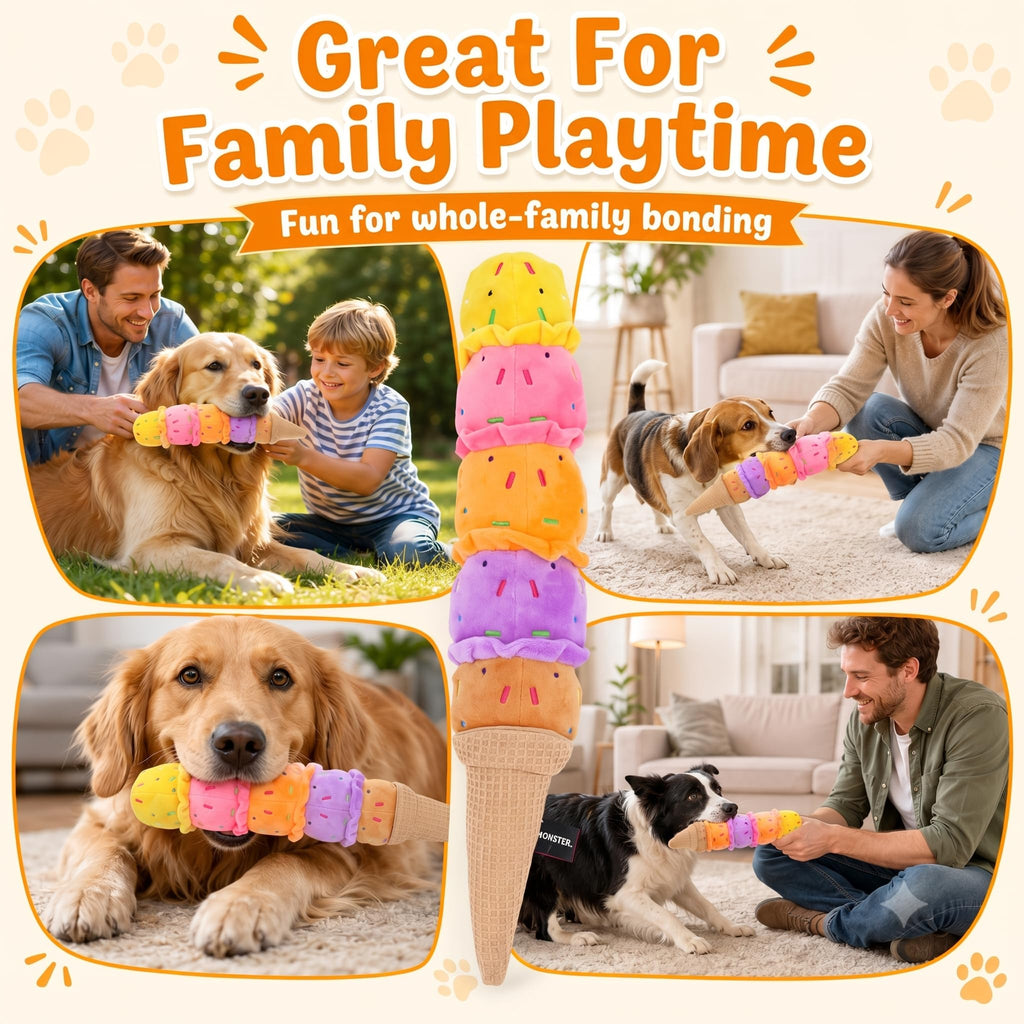 Rainbow Ice Cream Plush Squeaky Dog Toy – 17.7 Inches