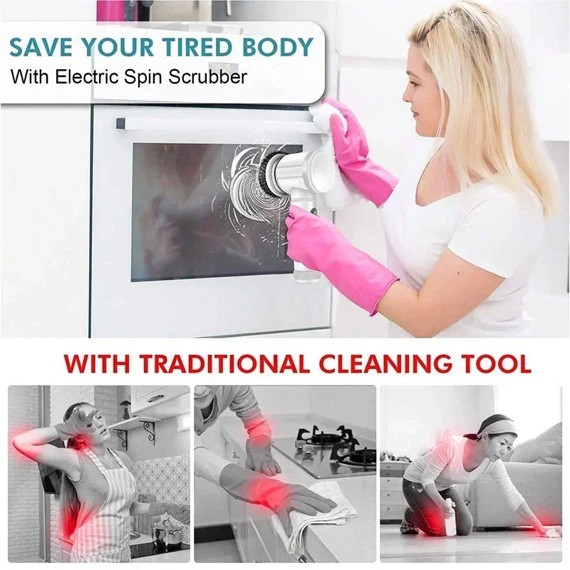 Cordless Electric Spin Scrubber – 5 Brush Heads