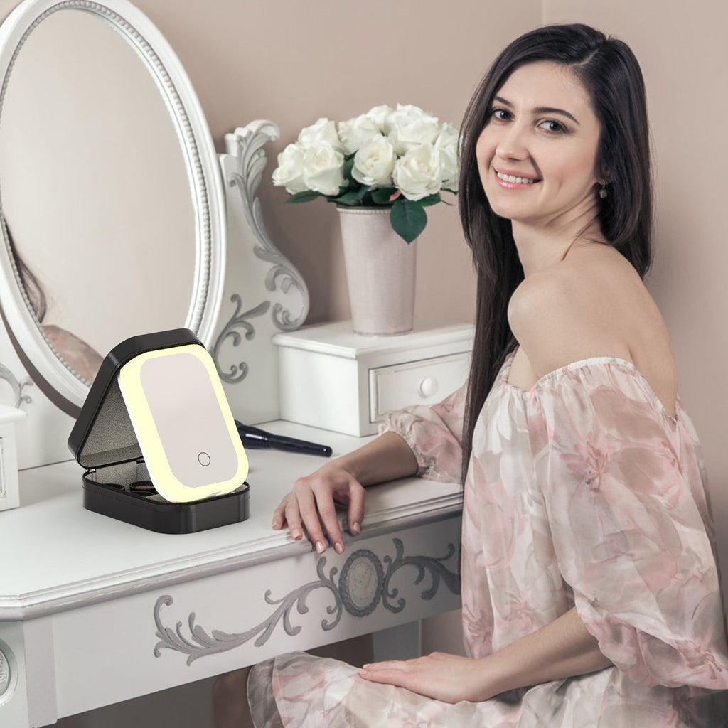 Travel Makeup Bag with Rechargeable LED Mirror