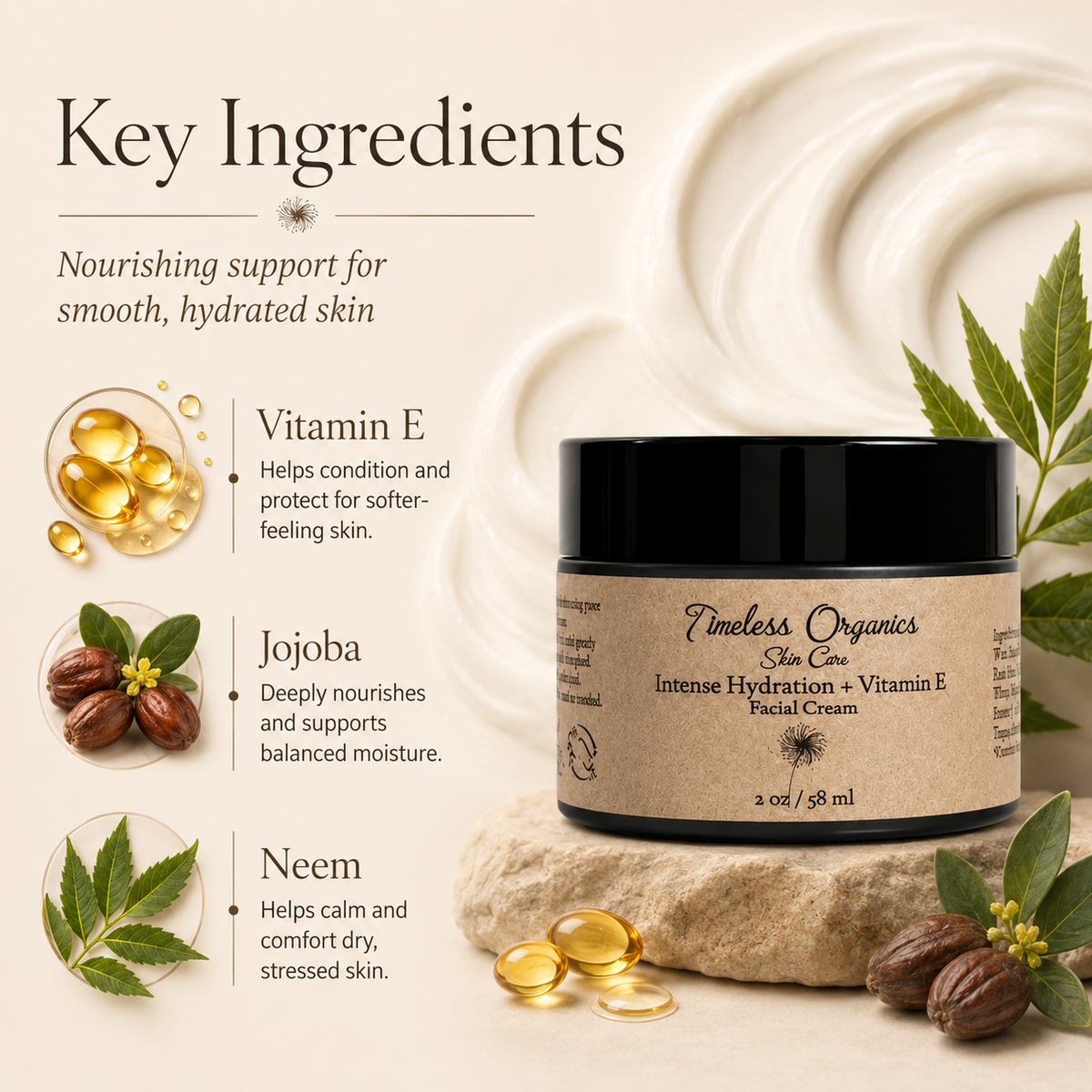 Timeless Organics Vitamin E Facial Cream – 50 mL