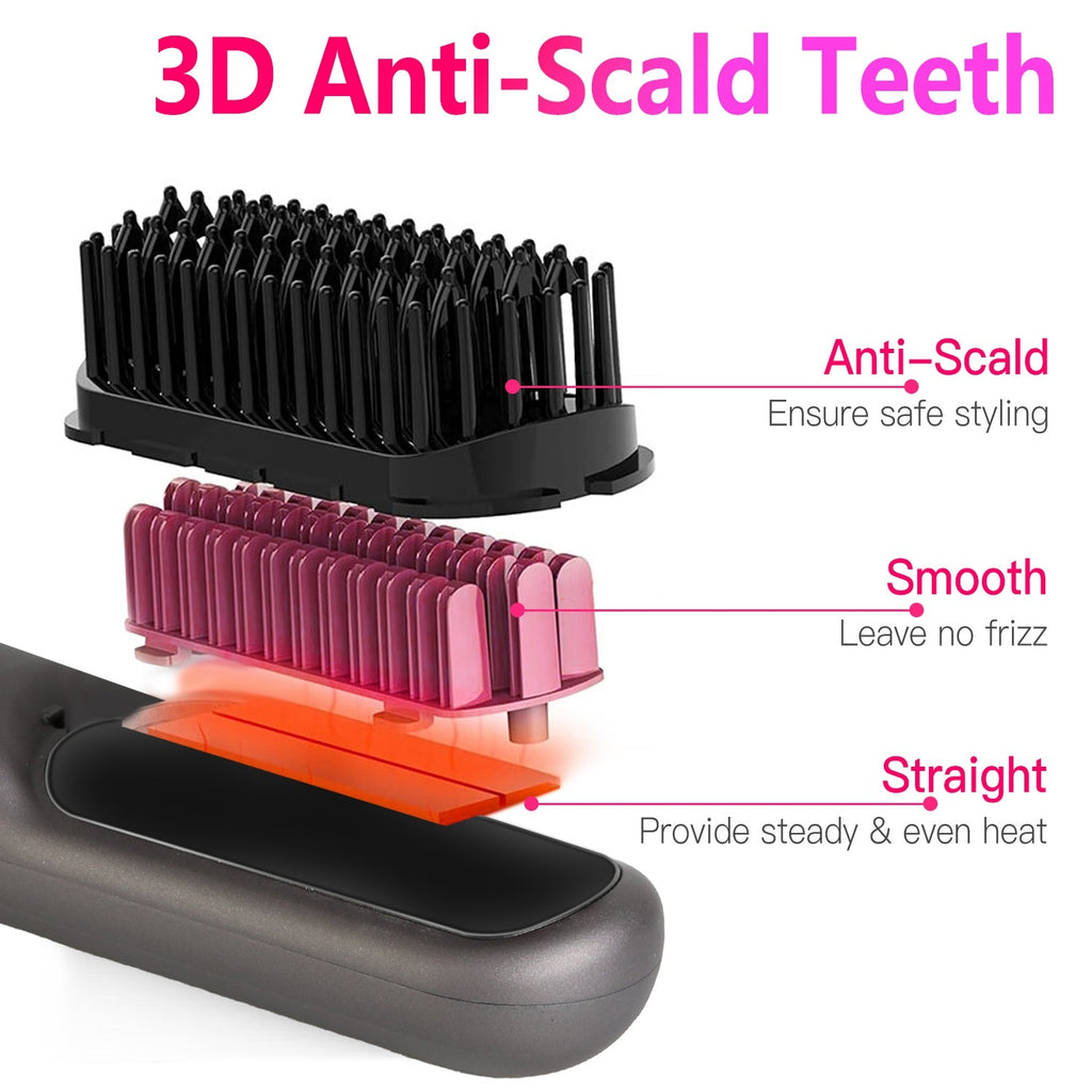 Cordless Hair Straightener Brush – 12 Heat Levels