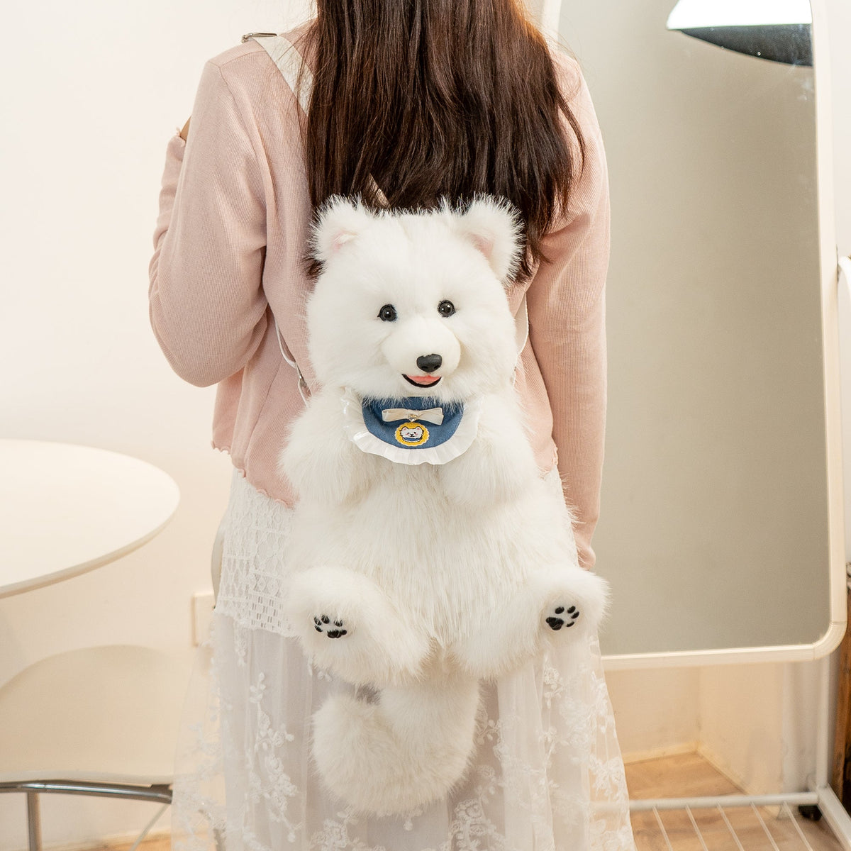 Fluffy Samoyed Backpack - Realistic White Cloud Cozy