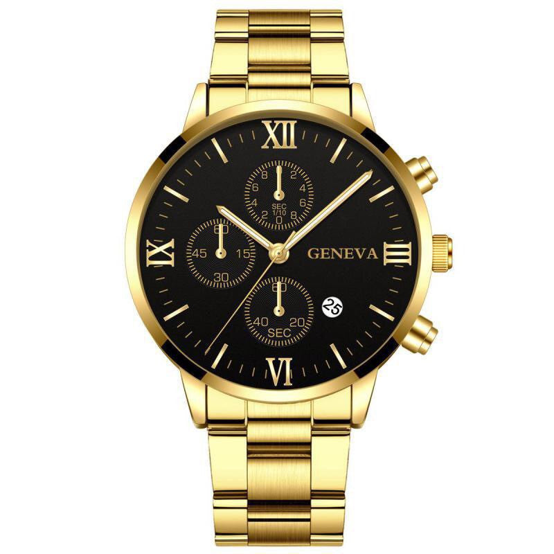 Men's Business Fashion Three-eye Single Calendar Steel Watch Bracelet Cross Bracelet Suit