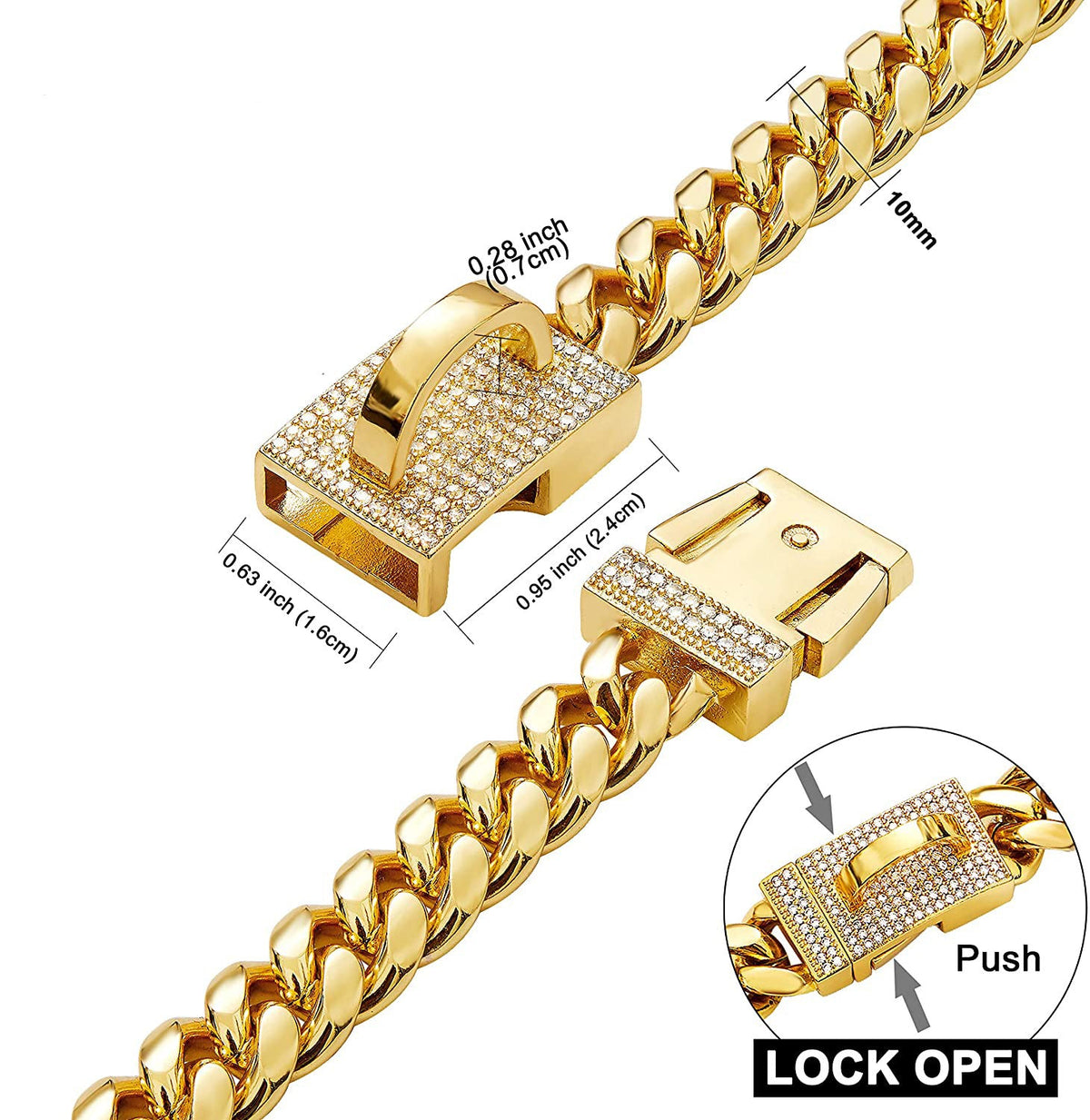 10mm Gold-Color Stainless Steel Dog Collar