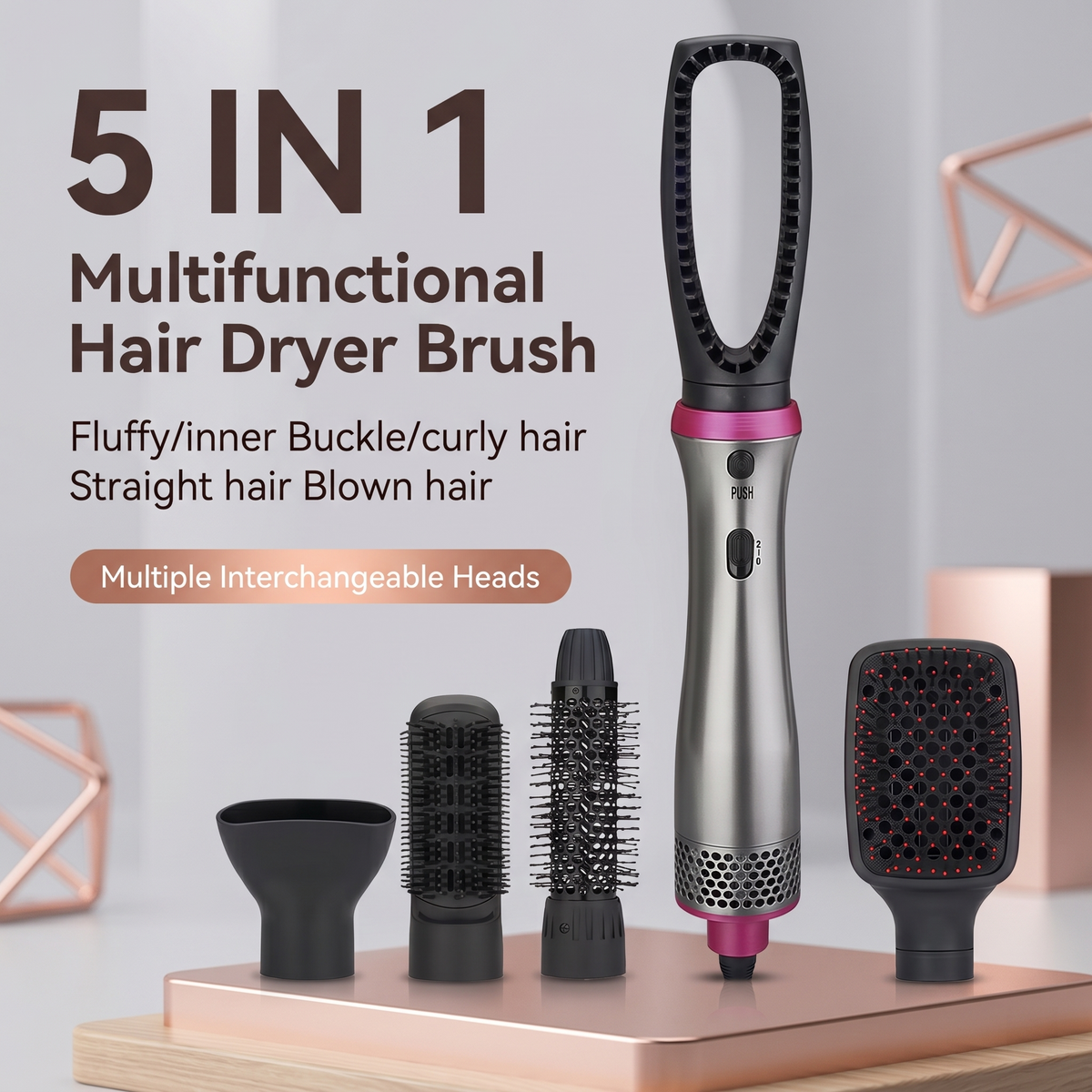 5 in 1 hot air comb brush hair dryer styler