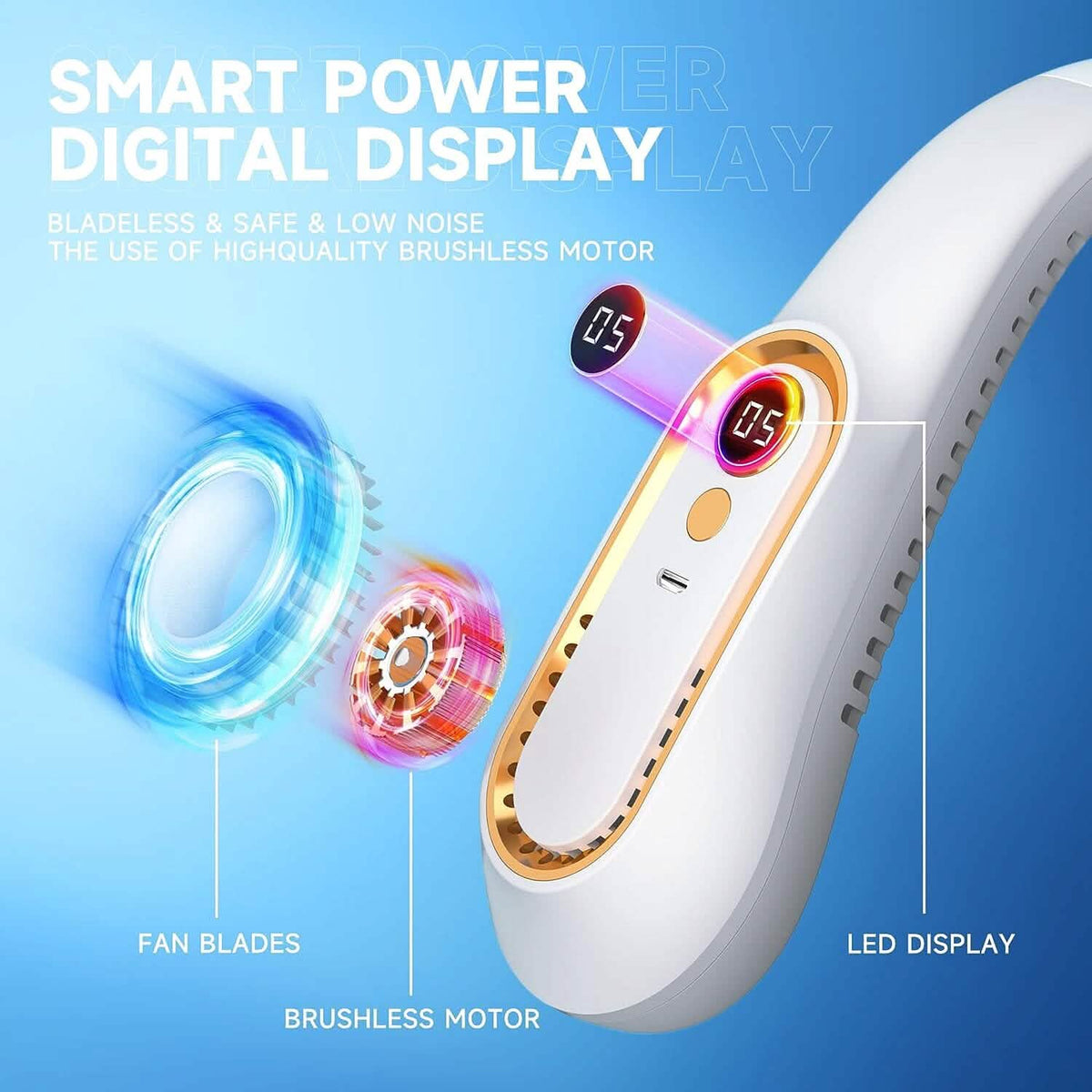 5 Speeds Adjustable USB Rechargeable Battery Powered Personal Neck Fan