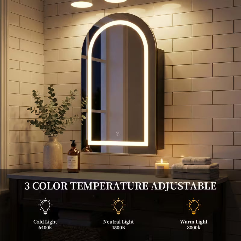 Modern Arched Medicine Cabinet with LED Light and Anti-Fog Mirror
