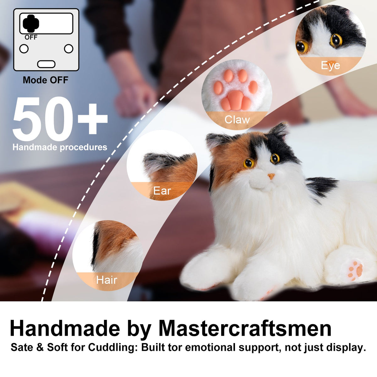 Breathing Calico Percy 2.0- Heartbeat Pur,Voice Robotic Cat