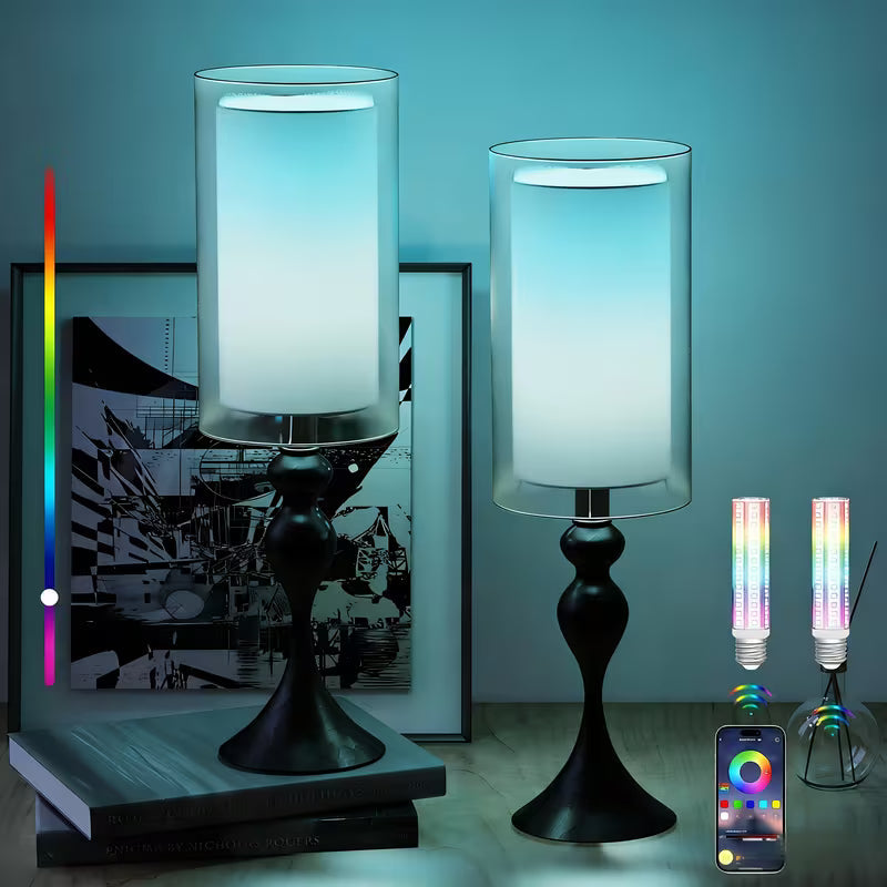 Set of 2 Bedside Table Lamps with RGB Music Sync