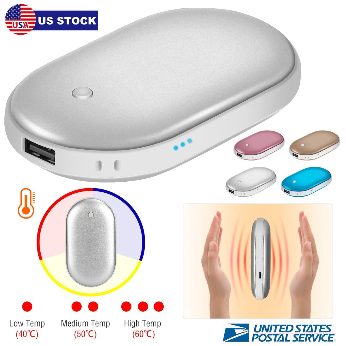 Portable Hand Warmer 5000mAh Power Bank Rechargeable Pocket Warmer Double-Sided Heating Handwarmer