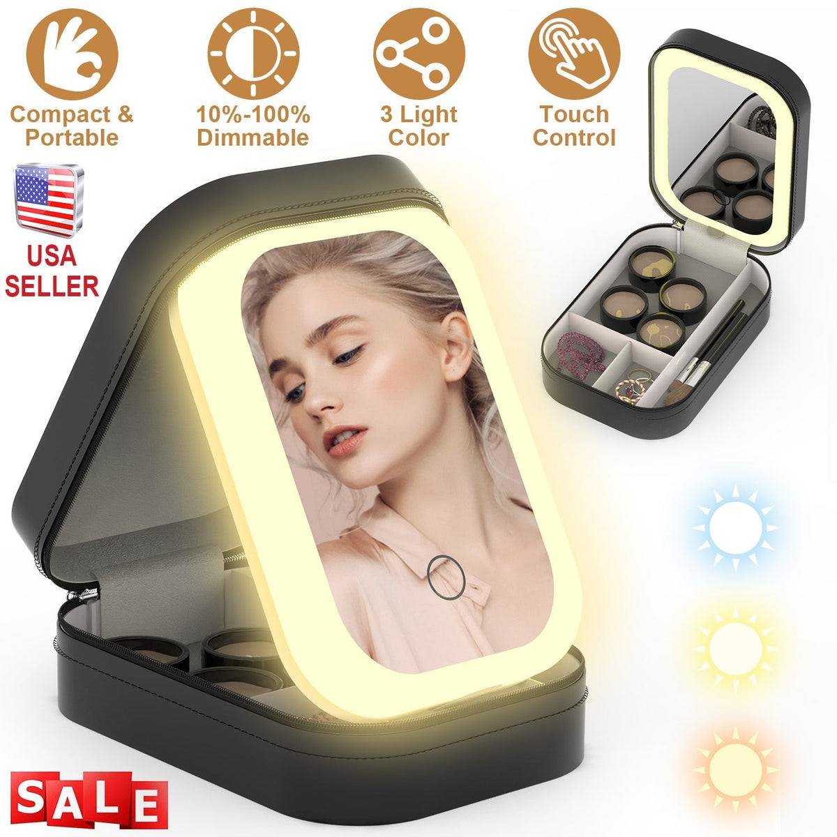 Travel Makeup Bag with Rechargeable LED Mirror