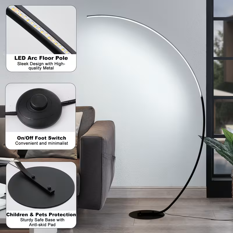 65-Inch Modern Dimmable Arched LED Floor Lamp with Remote