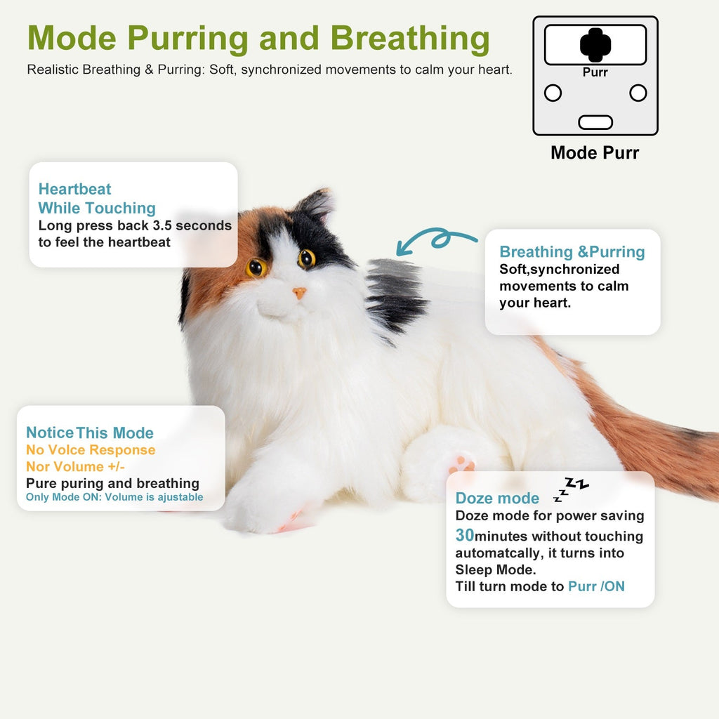 Breathing Calico Percy 2.0- Heartbeat Pur,Voice Robotic Cat