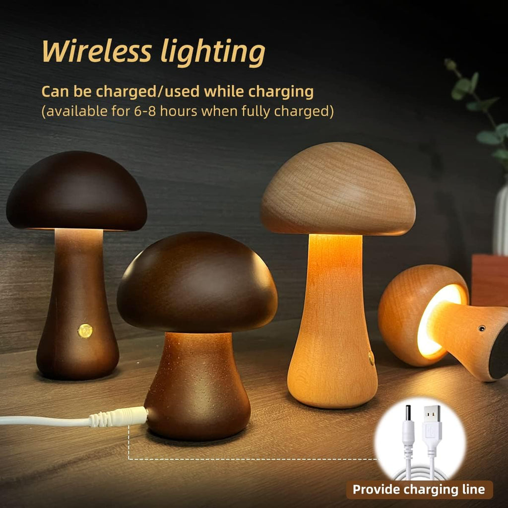 Wooden Mushroom Touch Night Light