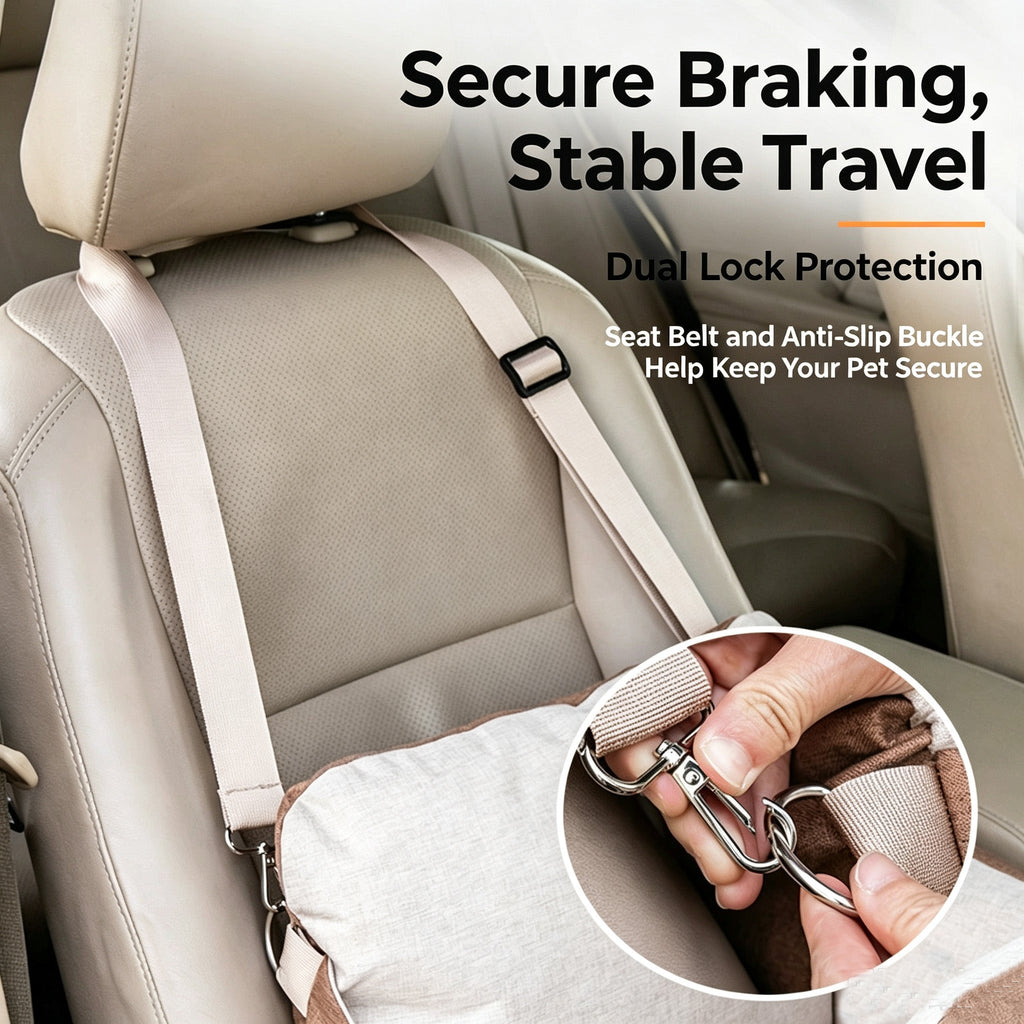 Portable Pet Car Seat with Storage Pocket