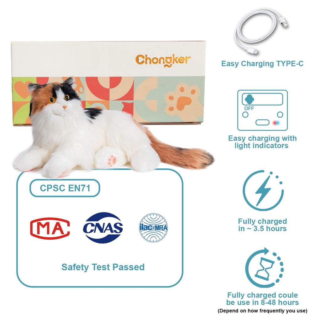 Breathing Calico Percy 2.0- Heartbeat Pur,Voice Robotic Cat
