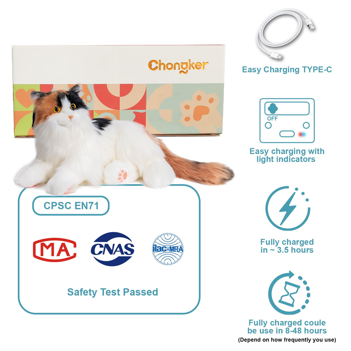 Breathing Calico Percy 2.0- Heartbeat Pur,Voice Robotic Cat