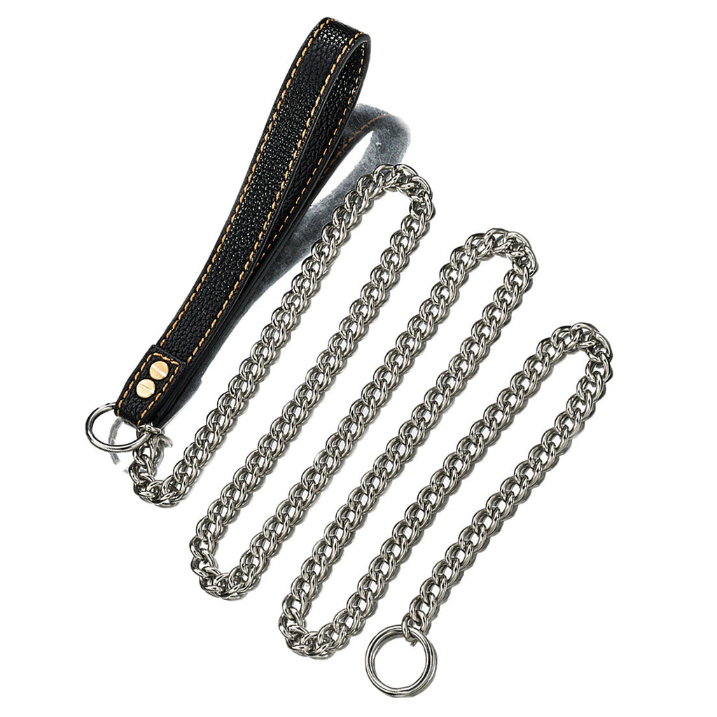 9mm Stainless Steel Dog Leash with Leather Handle