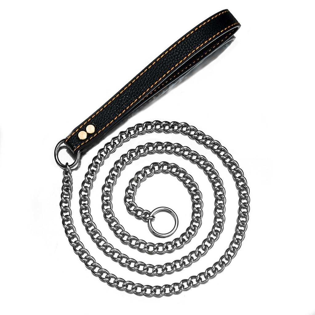9mm Stainless Steel Dog Leash with Leather Handle