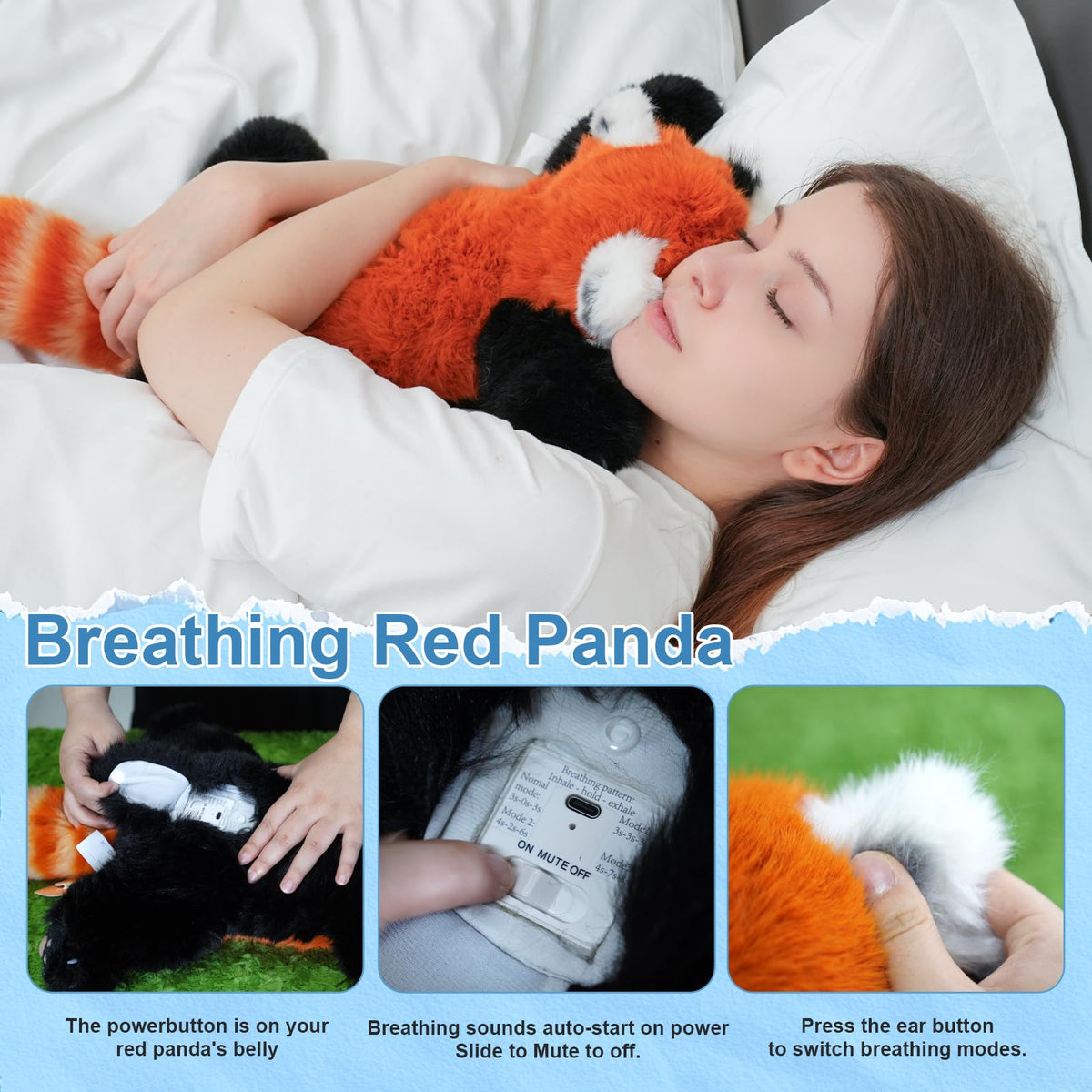 Breathing Red Panda Plush – Lifelike Calming Toy Gift for Relax