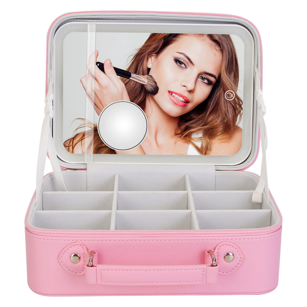 Travel Makeup Bag with LED Mirror & 10X Magnifier