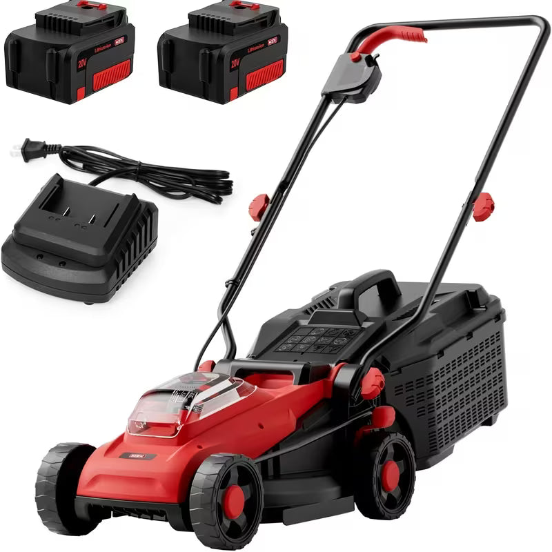 13-Inch 20V Cordless Brushless Push Lawn Mower with 2 Batteries