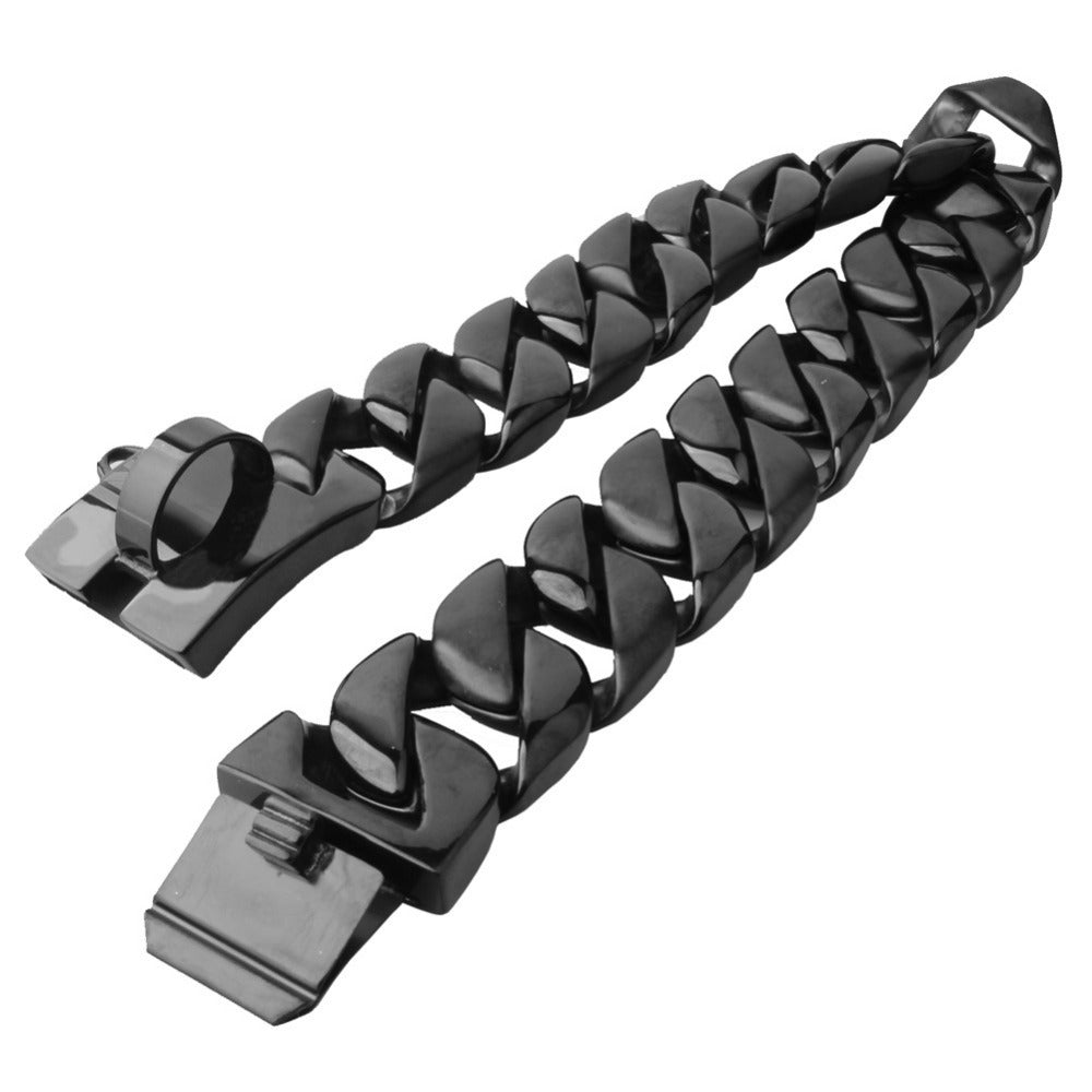 Black Stainless Steel Dog Collar with Snap Clasp
