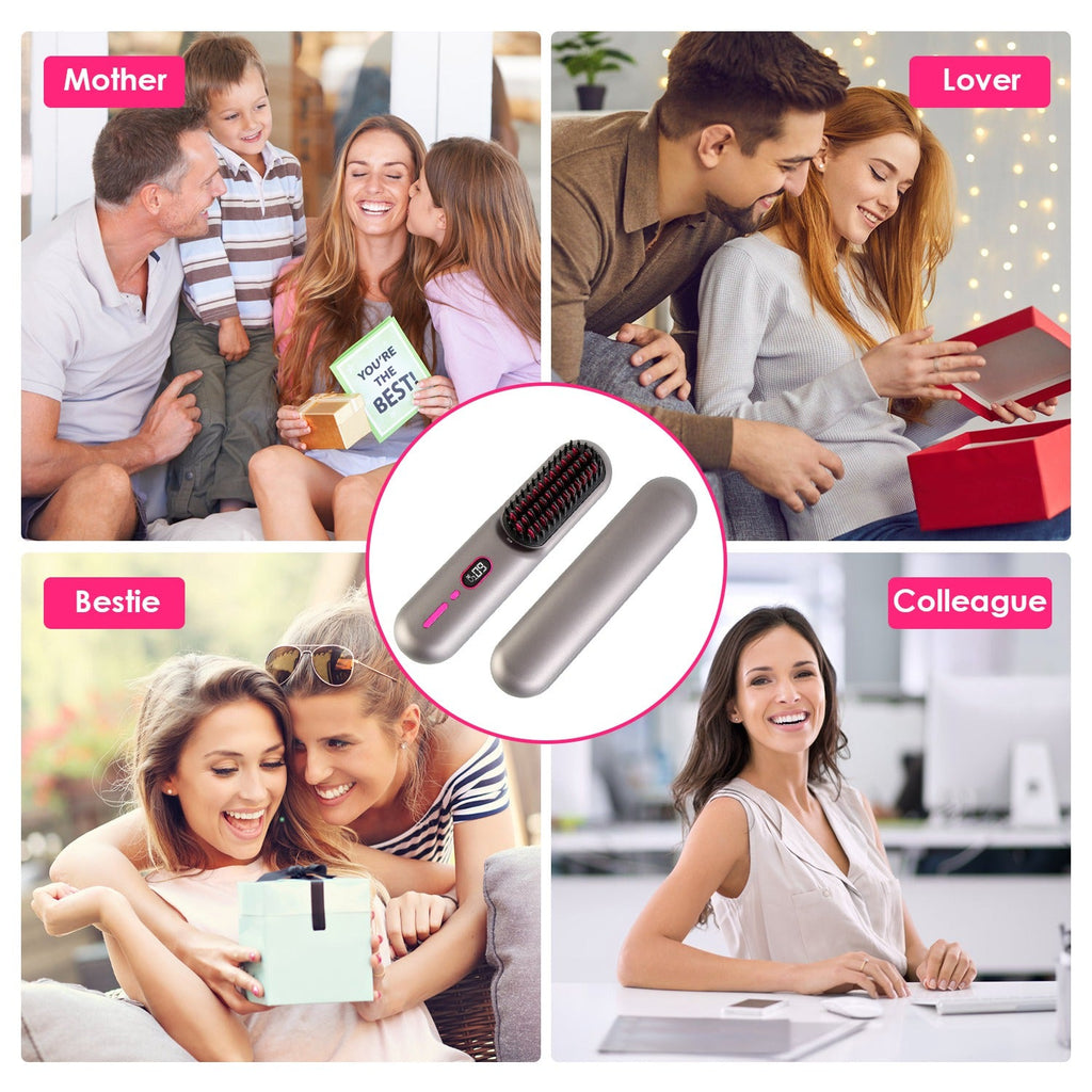 Cordless Hair Straightener Brush – 12 Heat Levels
