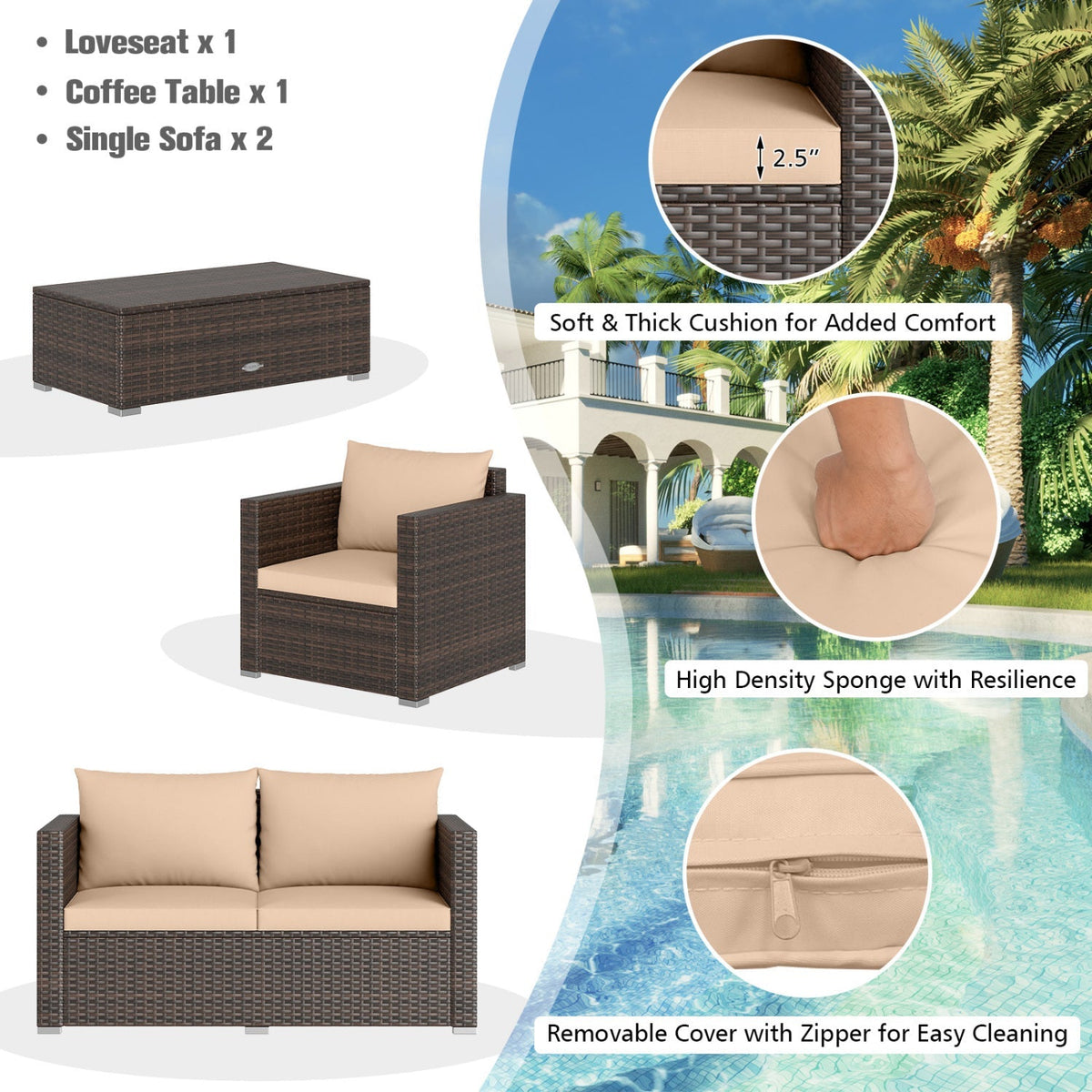 8-Piece Patio Conversation Set with Padded Cushions