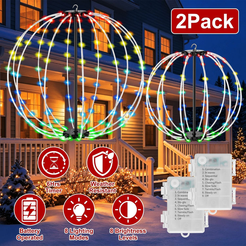 RGB LED Christmas Sphere Lights 2-Pack with Remote Control