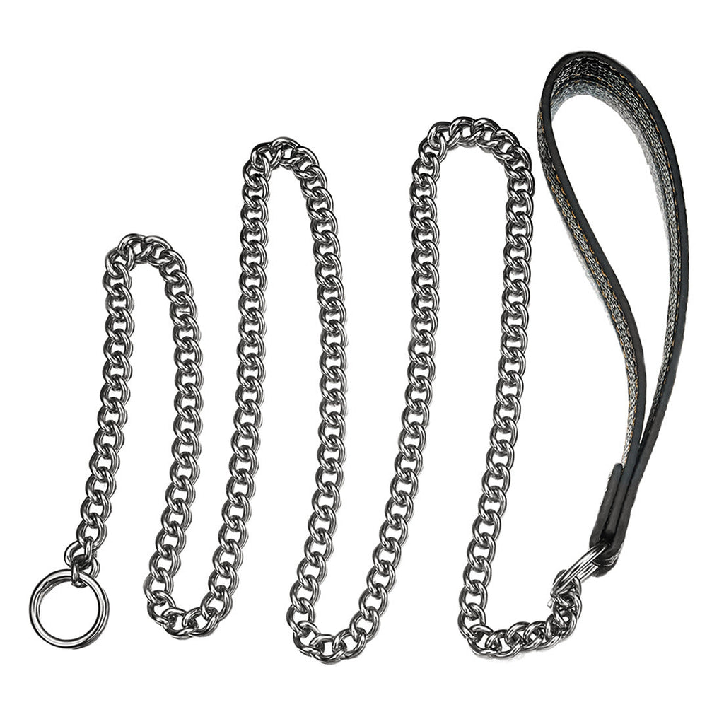 9mm Stainless Steel Dog Leash with Leather Handle