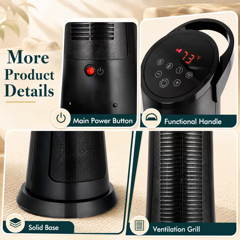 1500W Portable PTC Ceramic Space Heater with Thermostat and Timer
