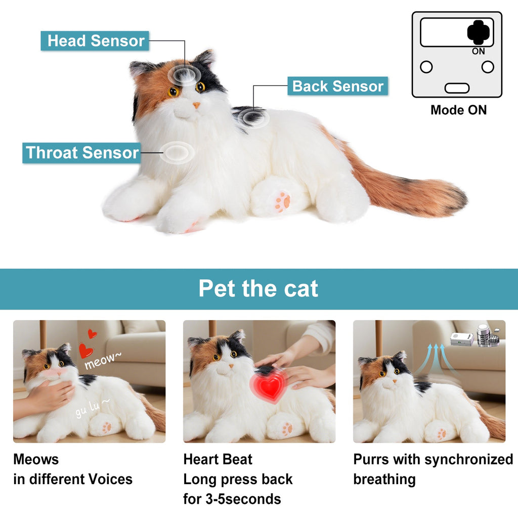Breathing Calico Percy 2.0- Heartbeat Pur,Voice Robotic Cat