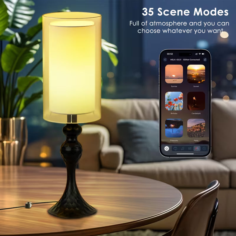 Set of 2 Bedside Table Lamps with RGB Music Sync