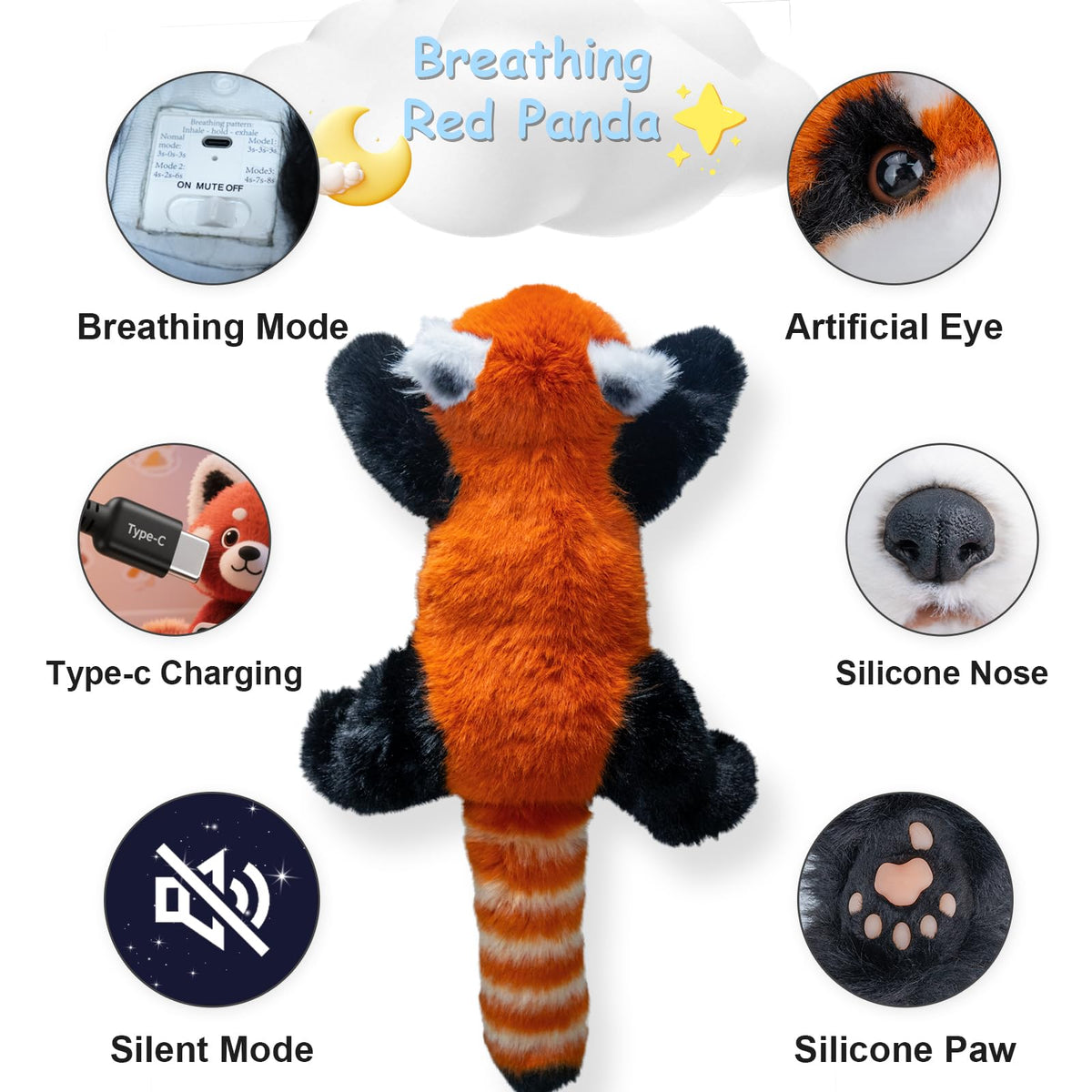 Breathing Red Panda Plush – Lifelike Calming Toy Gift for Relax