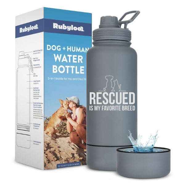 2-in-1 Insulated Dog Water Bottle with Detachable Bowl