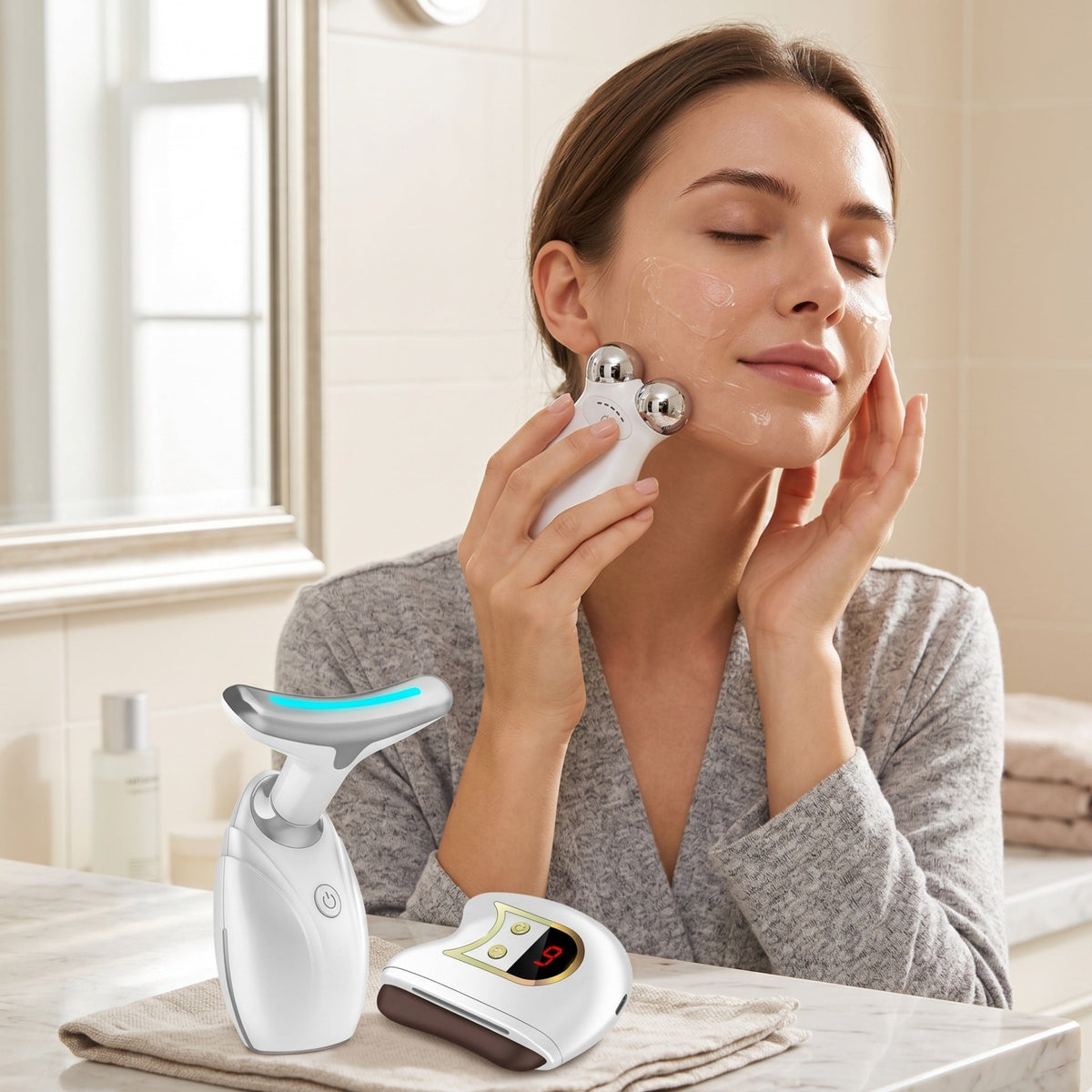 Lift, Sculpt & Glow Toolkit -Set of 3- LED Therapy, Electric Gua Sha & Microcurrent Toning Device for Rad - product photo 11