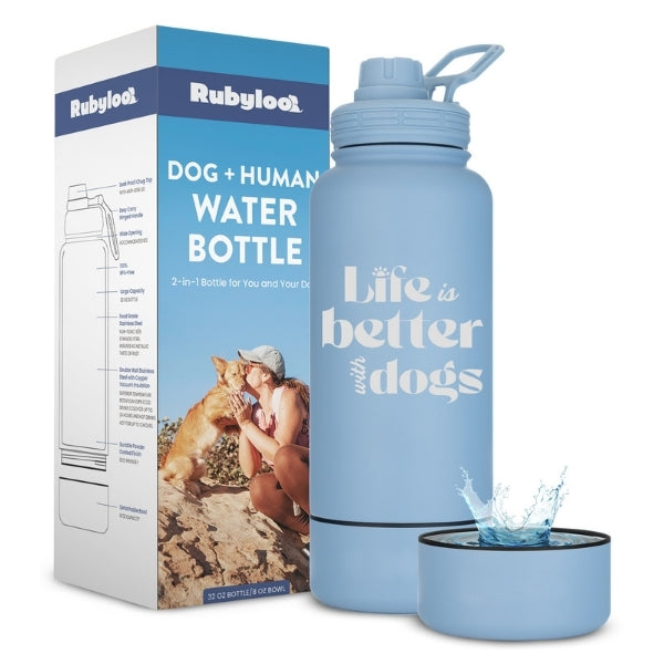 2-in-1 Insulated Dog Water Bottle with Detachable Bowl