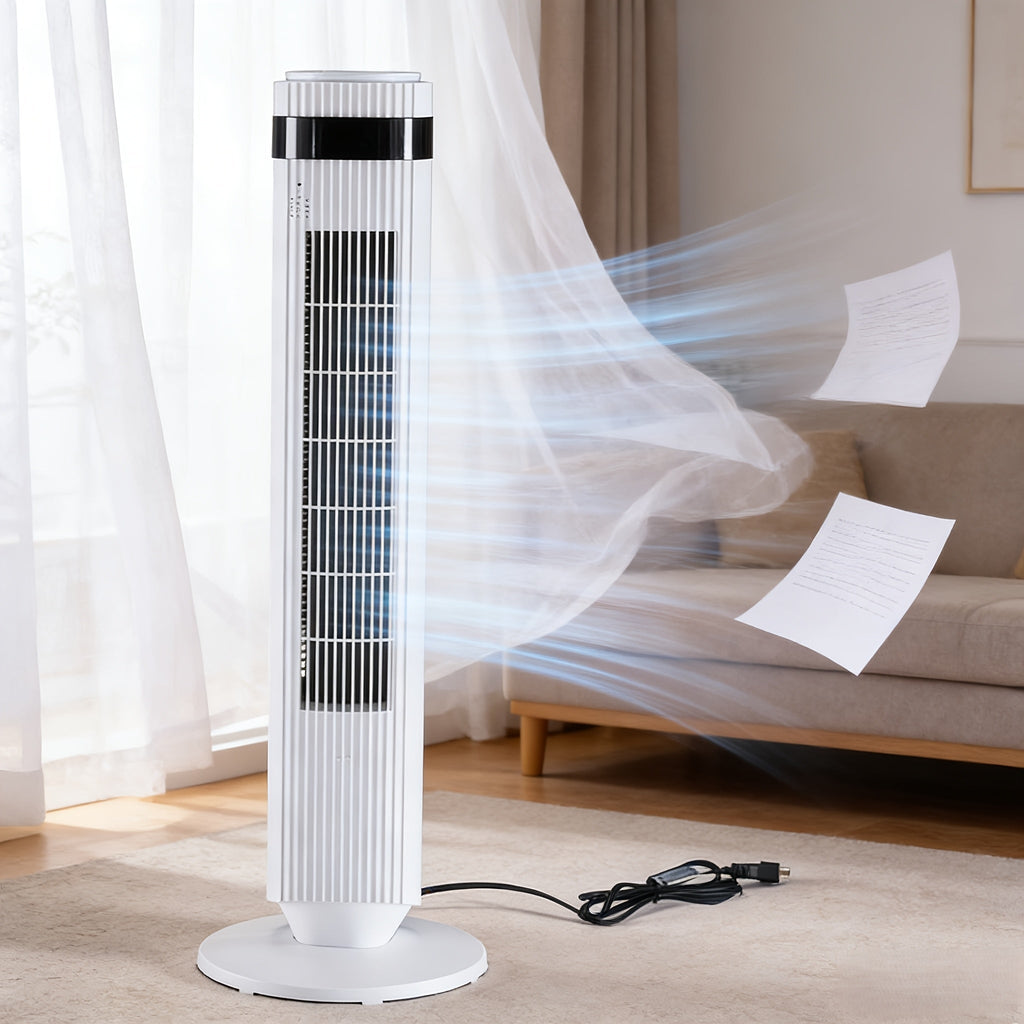 Tower Fan Bladeless 5 Speeds 4 Modes 64° Oscillating Quiet Remote 12H Timer